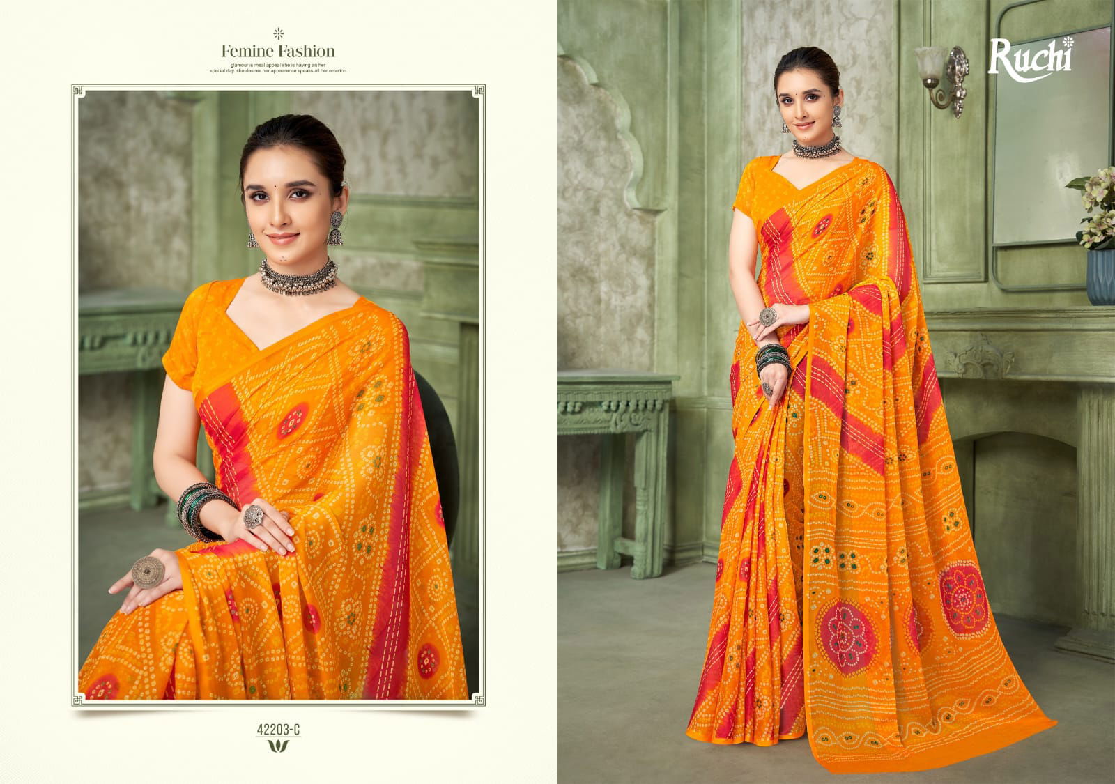 Star Chiffon Vol 193 By Ruchi Chiffon Bandhani Daily Wear Saree Suppliers In India